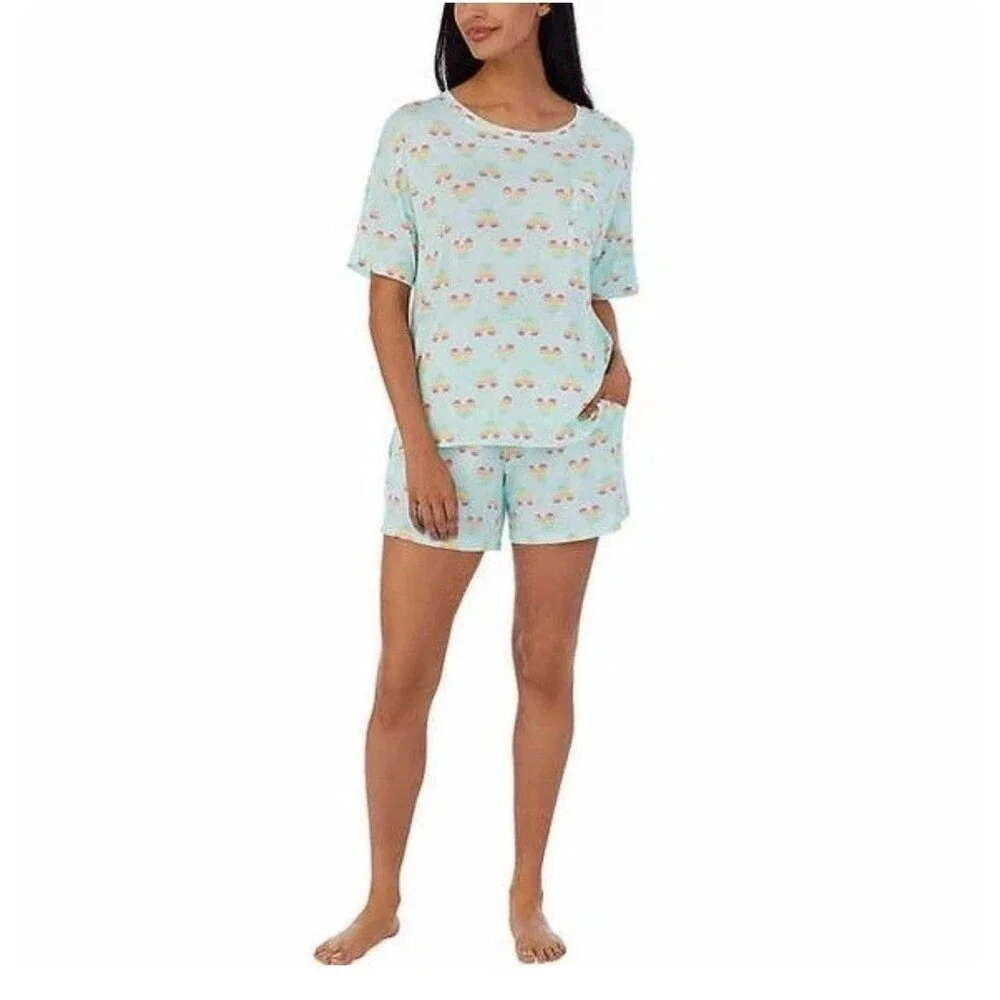 Disney Women's Mickey Mouse Short + Tee Pajama Set w/ Pockets Size S Aqua Blue - Picture 3 of 8